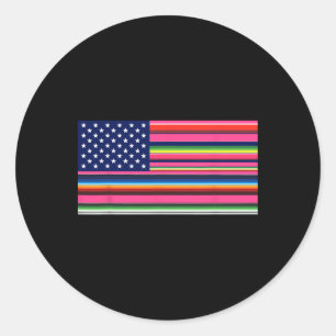Pegatina Redonda Bandera Americana Mexicana Usa Serape Cinco De May