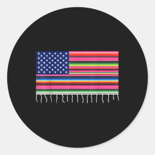 Pegatina Redonda Bandera Americana Mexicana Usa Serape Cinco De May