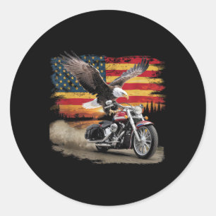 Pegatina Redonda Bandera Americana Motocicleta Tshirt Estados Unido
