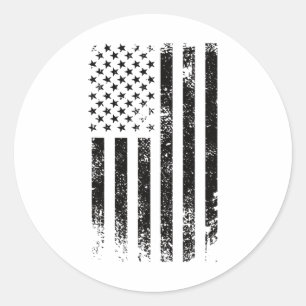 Pegatina Redonda Bandera Americana Negra Patriótica Usa Deteriorada
