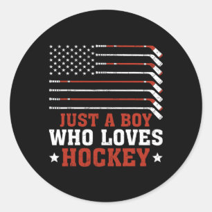 Pegatina Redonda Bandera Americana Niño Niño Aficionado Hockey Hijo