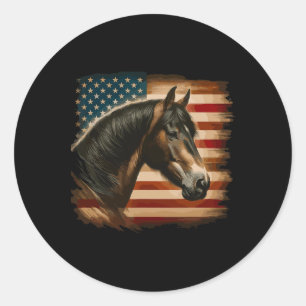Pegatina Redonda Bandera Americana Patriótica Caballo de Caballo Mo