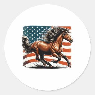 Pegatina Redonda Bandera Americana Patriótica Caballo de Caballo Mo