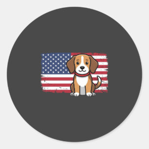 Pegatina Redonda Bandera Americana Perro Patriótico Vector