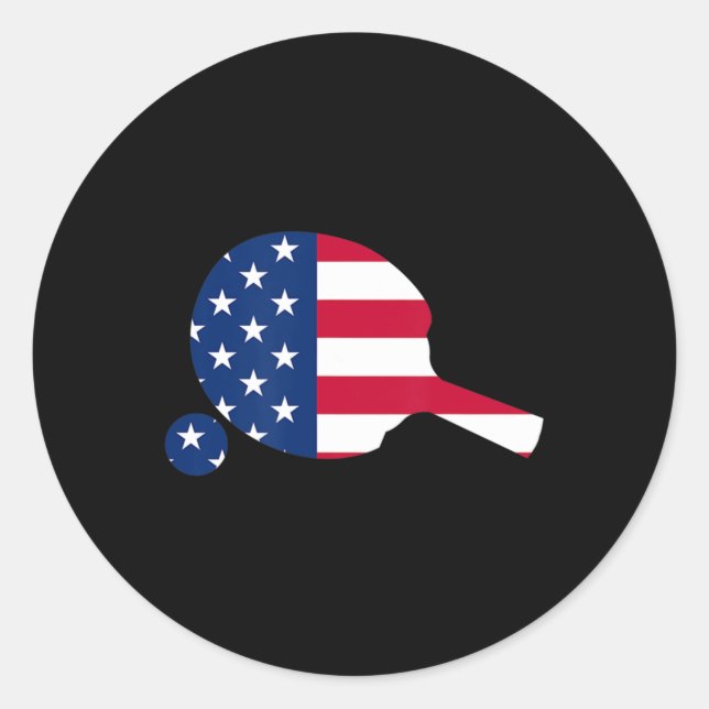Pegatina Redonda Bandera Americana Ping Pong Table Tennis Player Eq (Anverso)