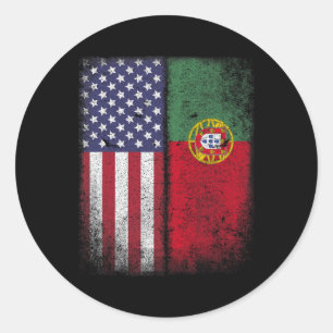 Pegatina Redonda Bandera americana portuguesa Portugal EE. UU. para