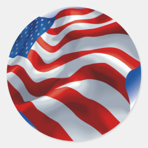 PEGATINA REDONDA BANDERA AMERICANA QUE AGITA
