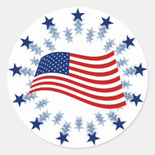 PEGATINA REDONDA BANDERA AMERICANA QUE AGITA
