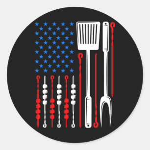 Pegatina Redonda Bandera Americana Rbecue Son Dad Husnd Fathers Day