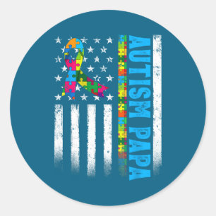Pegatina Redonda Bandera Americana Retro Autismo Papá