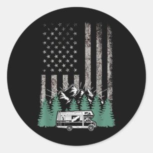 Pegatina Redonda Bandera Americana Retro Rv Allí Regalo De Camping