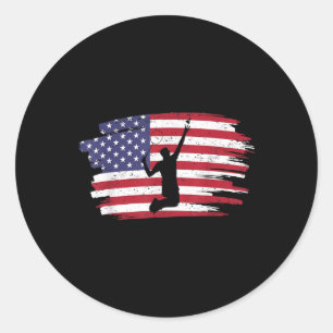 Pegatina Redonda Bandera Americana Retro Vintage Bádminton 4 De Jul