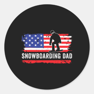 Pegatina Redonda Bandera Americana Snowboarding Dad Snowboard Sport