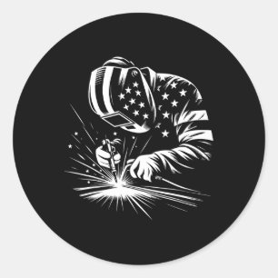 Pegatina Redonda Bandera Americana Soldadora Estadounidense Patriot