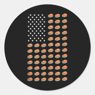 Pegatina Redonda Bandera Americana Sushi Comida Usa Patriotismo Pat