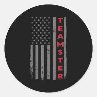 Pegatina Redonda Bandera Americana Teamster Conductor De Camiones P