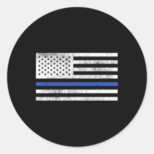 Pegatina Redonda Bandera Americana Thin Blue Line Defiende Policía 