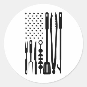 Pegatina Redonda Bandera Americana Utensil Bbq Tools Griller Pitmas