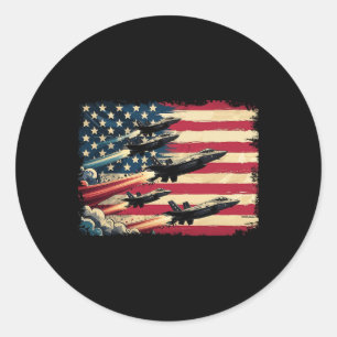 Pegatina Redonda Bandera Americana Vintage Aviones De Combate Usa 4
