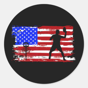 Pegatina Redonda Bandera Americana Vintage Disco Golf Hombres Mujer