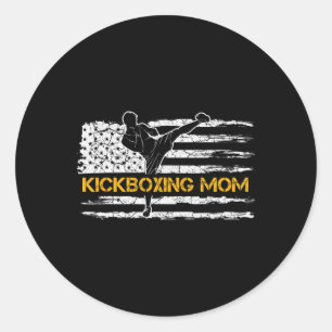 Pegatina Redonda Bandera Americana Vintage Mma Kickboxing Luchadora