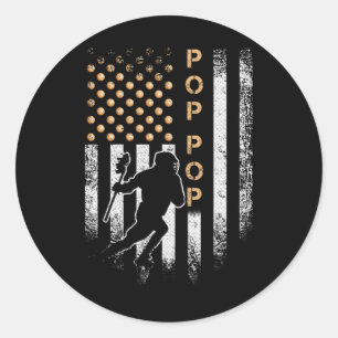 Pegatina Redonda Bandera Americana Vintage Orgullosa Lacrosse Pop L