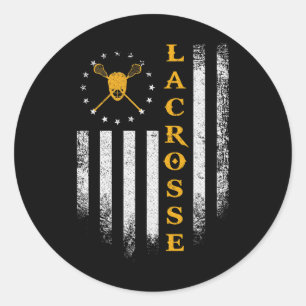 Pegatina Redonda Bandera Americana Vintage Usa Equipo De Lacrosse S