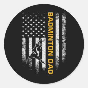 Pegatina Redonda Bandera Americana Vintage Usa Orgulloso Badminton