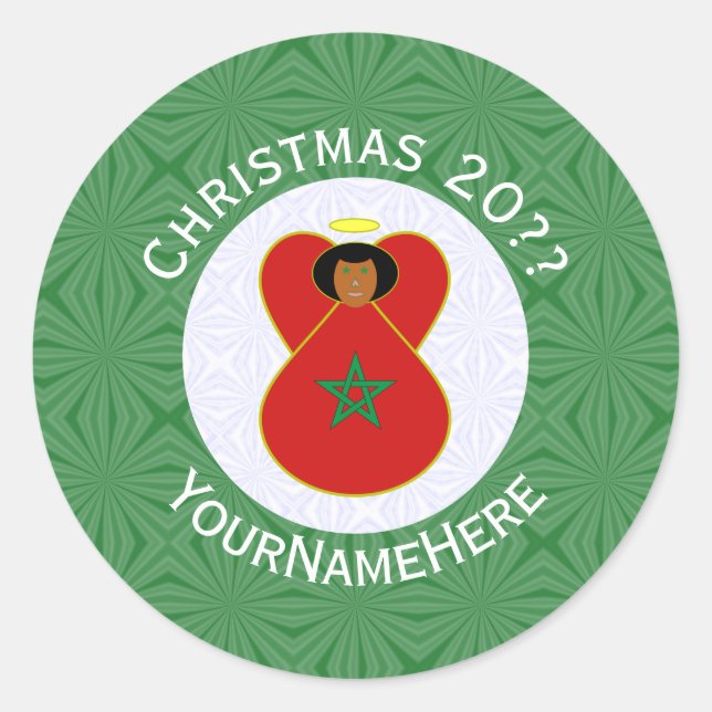 Pegatina Redonda Bandera Angel de los Navidades marroquíes personal (Anverso)