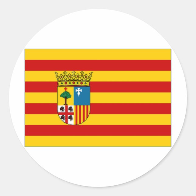 Pegatina Redonda Bandera Aragonesa de España (Anverso)