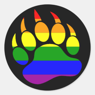 Pegatina Redonda BANDERA ARCOÍRIS DE HUELLA DE OSO EN NEGRO - Pegat