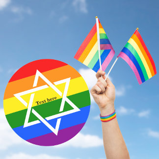 Pegatina Redonda Bandera arcoiris gay estrella judía de David