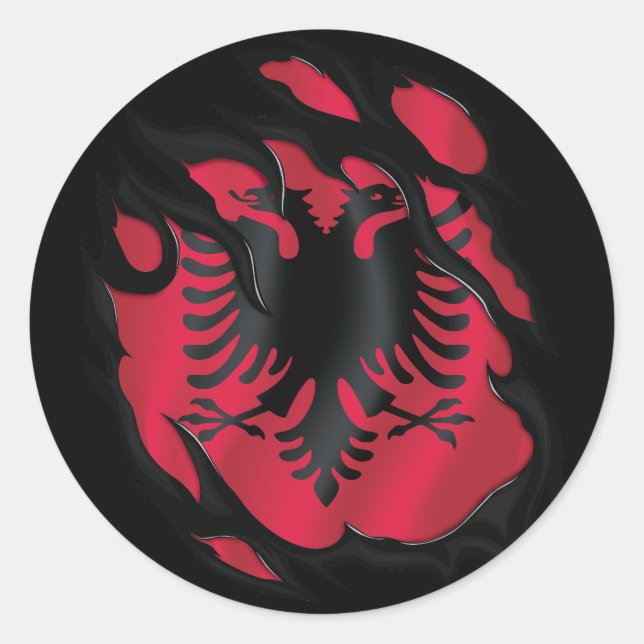 Pegatina Redonda Bandera arrancada de Albania (Anverso)