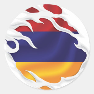 Pegatina Redonda Bandera arrancada de Armenia