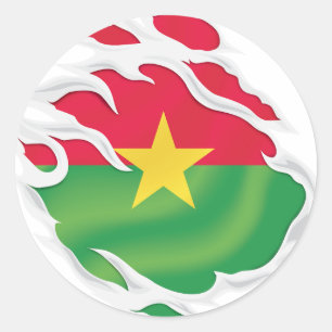 Pegatina Redonda Bandera arrancada de Burkina Faso
