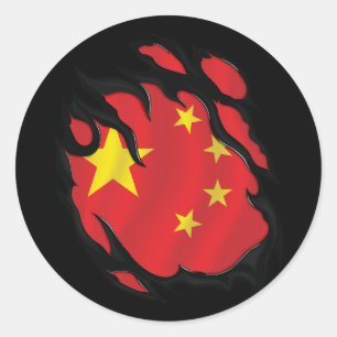 Pegatina Redonda Bandera arrancada de China