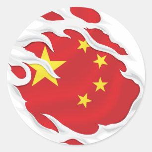 Pegatina Redonda Bandera arrancada de China