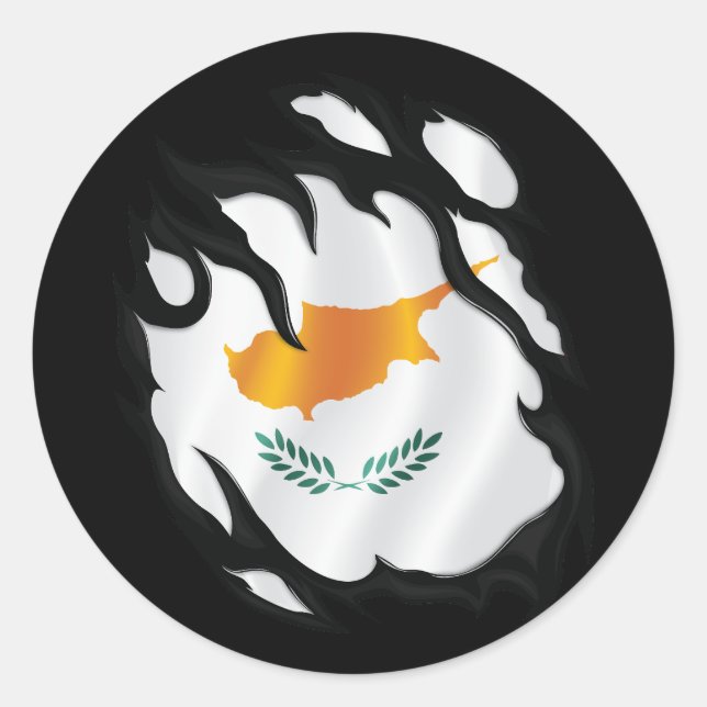 Pegatina Redonda Bandera arrancada de Chipre (Anverso)