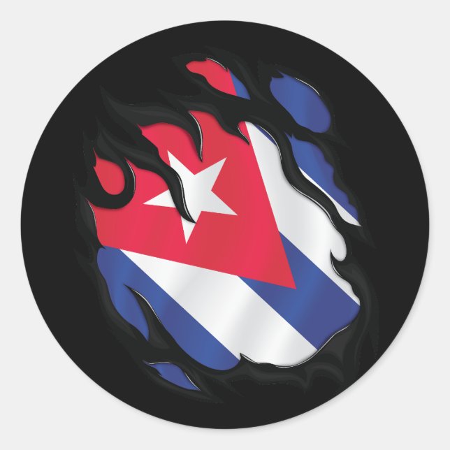 Pegatina Redonda Bandera arrancada de Cuba (Anverso)