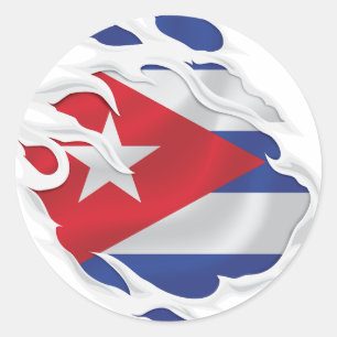 Pegatina Redonda Bandera arrancada de Cuba