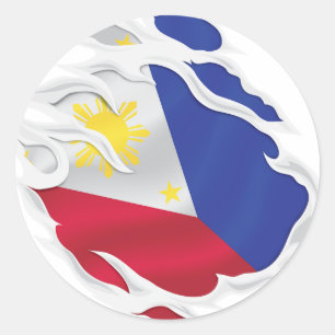 Pegatina Redonda Bandera arrancada de Filipinas