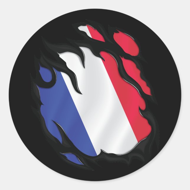 Pegatina Redonda Bandera arrancada de Francia (Anverso)