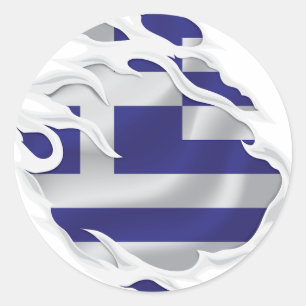 Pegatina Redonda Bandera arrancada de Grecia