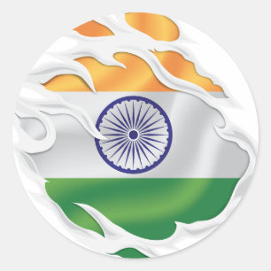 Pegatina Redonda Bandera arrancada de India