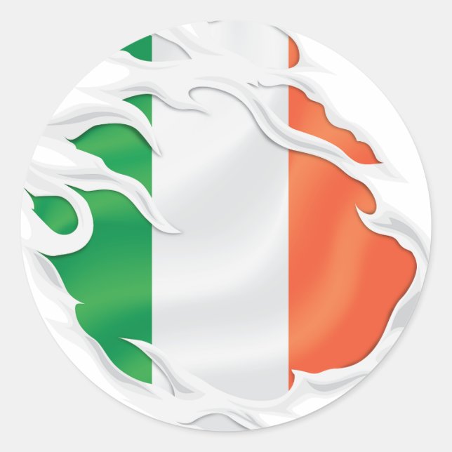 Pegatina Redonda Bandera arrancada de Irlanda (Anverso)