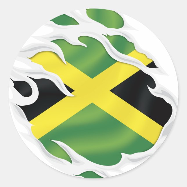 Pegatina Redonda Bandera arrancada de Jamaica (Anverso)
