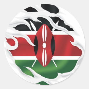 Pegatina Redonda Bandera arrancada de Kenia