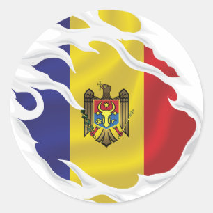 Pegatina Redonda Bandera arrancada de Moldavia