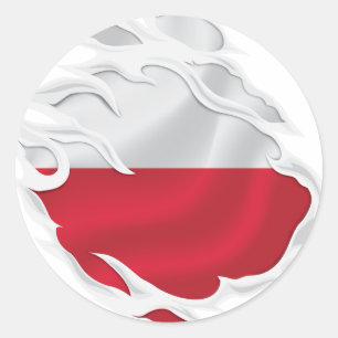 Pegatina Redonda Bandera arrancada de Polonia