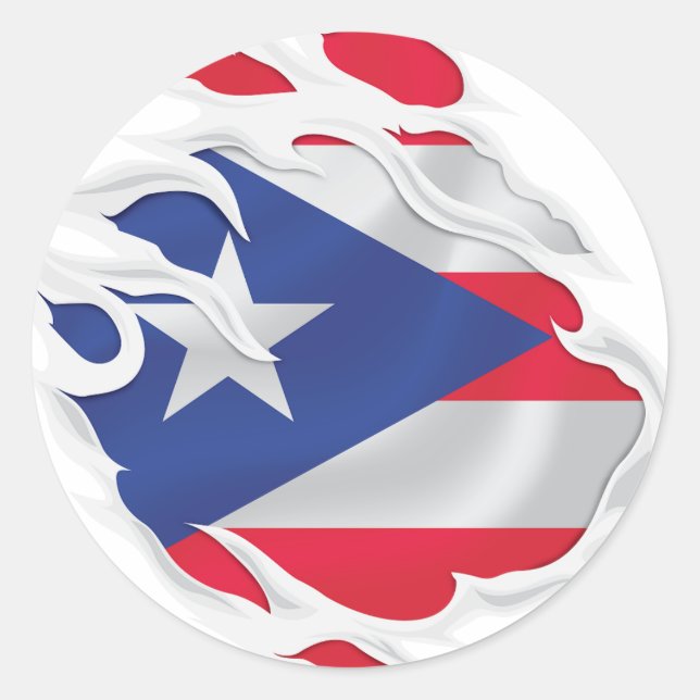 Pegatina Redonda Bandera arrancada de Puerto Rico (Anverso)
